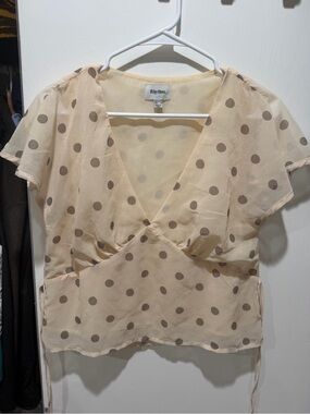 Rhythm. Cream Mini Skirt with Taupe Polka Dots
